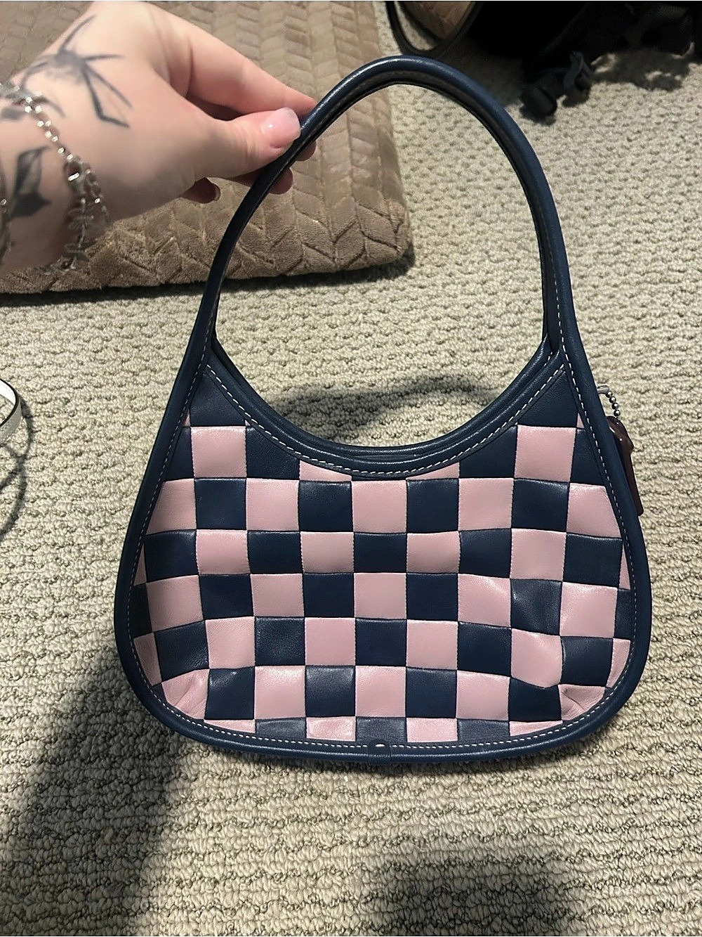 Coach Checkered Shoulder Bag in Blue & Pink